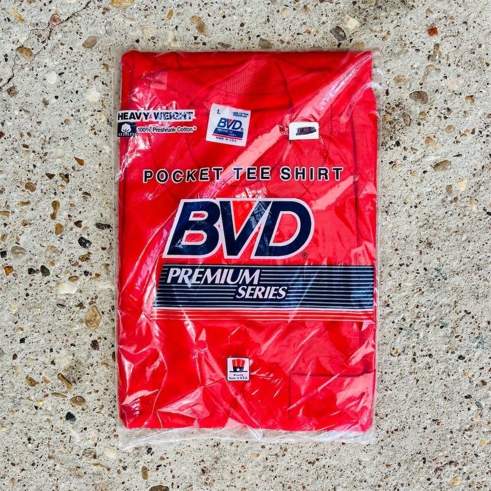 BVD Vintage Men's‎ Red Pocket Tee Shirt Size L Short Sleeve Classic Fit
